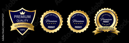 Premium Quality Guarantee Badges with Gold and Navy Blue Design

