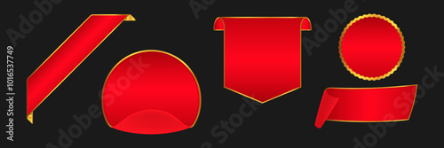 Red Ribbon Labels and Tags with Gold Accents for Product Promotions

