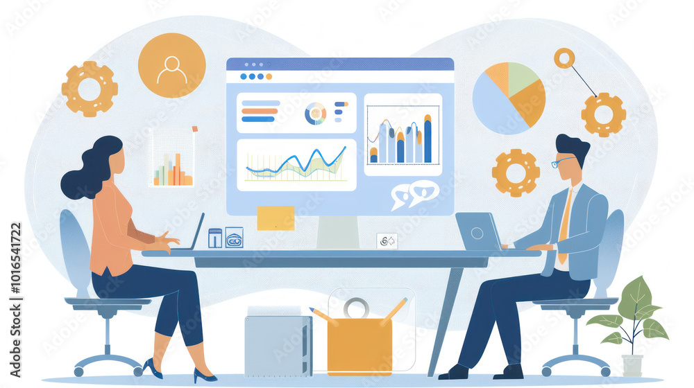 Fototapeta premium A remote leader using digital tools to provide feedback, set goals, and mentor team members across different time zones.