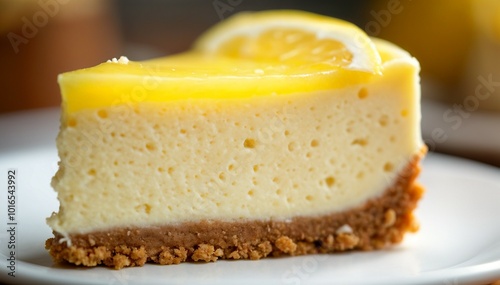 Slice of Lemon Cheesecake with Graham Crust