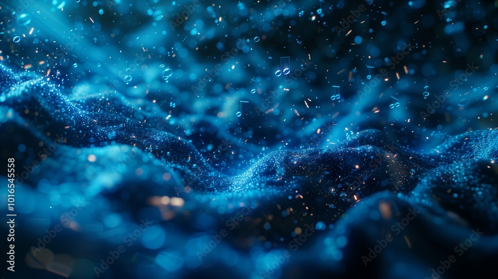 Dynamic Blue Water Surface With Sparkling Droplets Captured in Low Light Conditions Dynamic Blue Water Surface With Sparkling Droplets Captured in Low Light Conditions