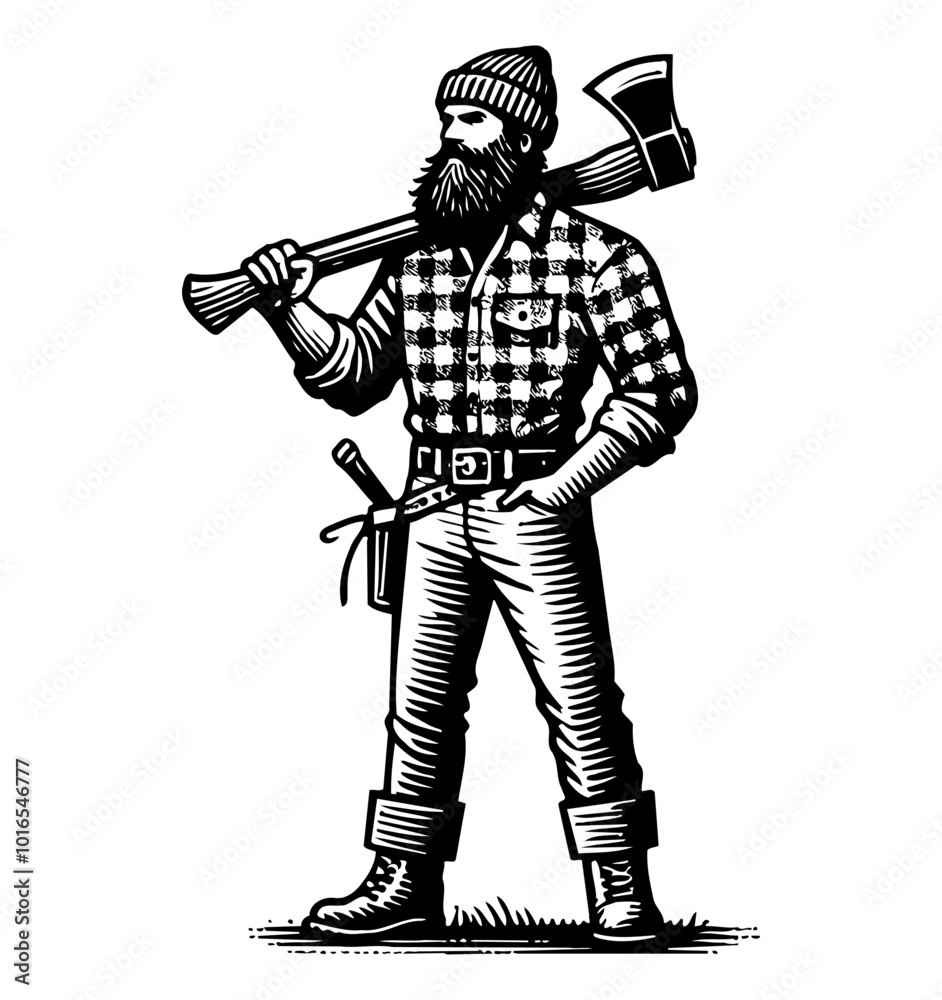 man lumberjack engraving black and white outline man lumberjack engraving black and white outline