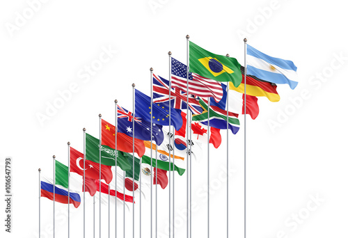 G20 Rio de Janeiro summit, November 2024, Brazil. Isolated on white background. 3d Illustration.