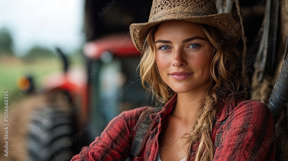mature female tractor driver and professional farmer strong leader and a prime example of female empowerment in the agriculture business determination skills for successful farmland cultivation