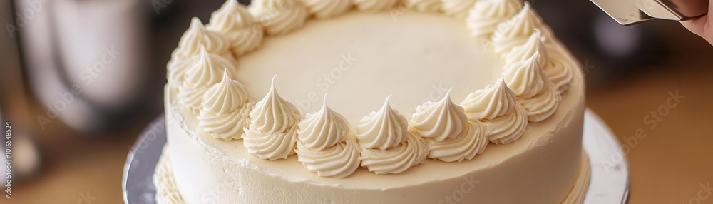 A cake being frosted, each smooth layer of icing applied in a satisfying slow motion A cake being frosted, each smooth layer of icing applied in a satisfying slow motion