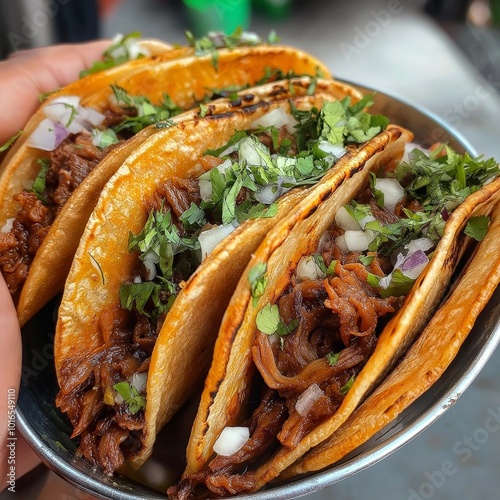 Delicious Tacos with Cilantro and Onions in Soft Tortillas