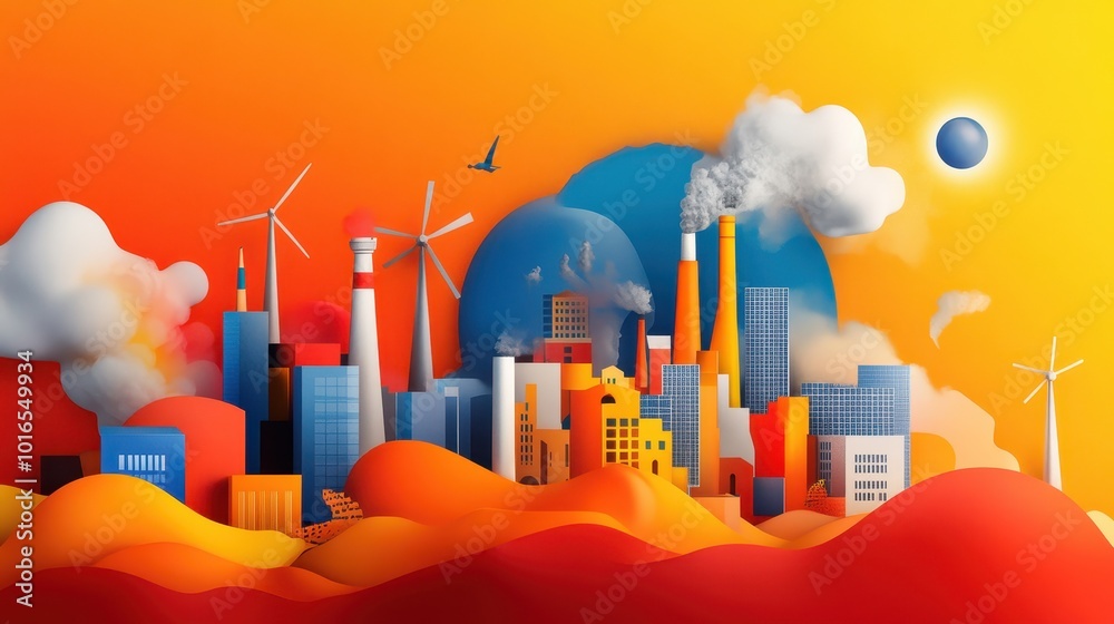 Vibrant Solar Energy City Illustration Vibrant Solar Energy City Illustration