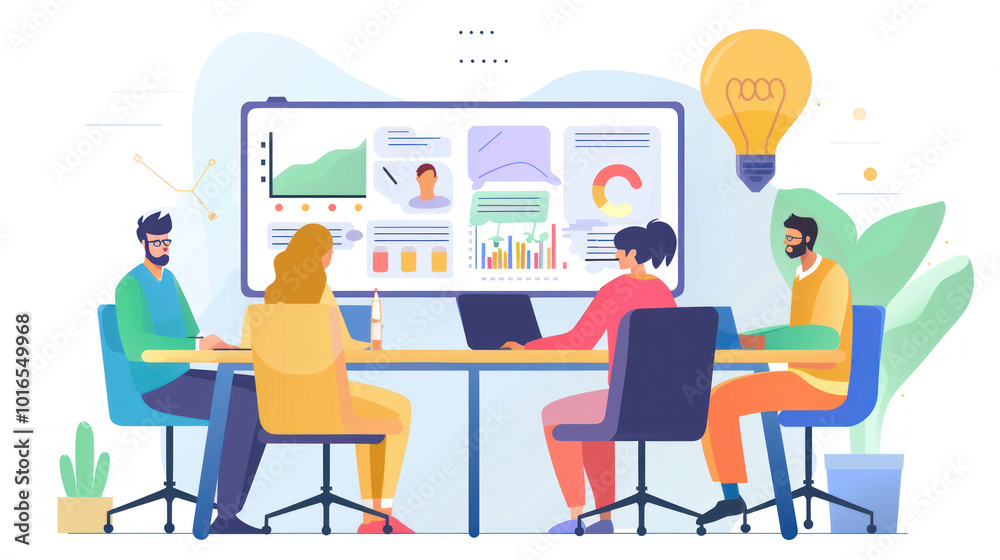 A remote team sharing success stories during a virtual meeting, using collaborative tools to document achievements and set future goals. A remote team sharing success stories during a virtual meeting, using collaborative tools to document achievements and set future goals.