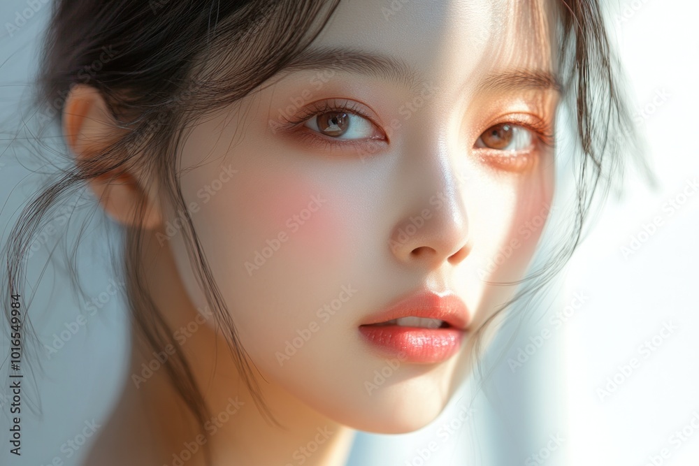 Elegant Asian woman with glowing skin Natural makeup complemented her flawless skin. natural beauty Elegant Asian woman with glowing skin Natural makeup complemented her flawless skin. natural beauty