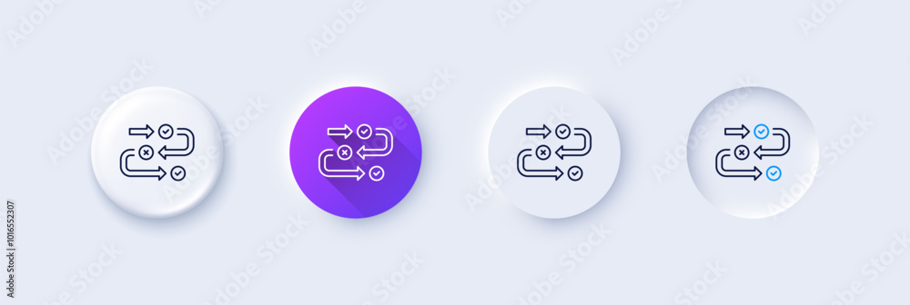 Survey progress line icon. Neumorphic, Purple gradient, 3d pin buttons. Quiz algorithm sign. Business interview symbol. Line icons. Neumorphic buttons with outline signs. Vector Survey progress line icon. Neumorphic, Purple gradient, 3d pin buttons. Quiz algorithm sign. Business interview symbol. Line icons. Neumorphic buttons with outline signs. Vector