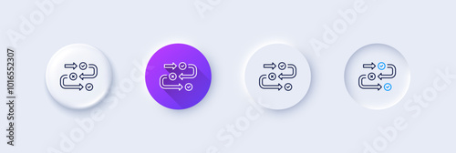 Survey progress line icon. Neumorphic, Purple gradient, 3d pin buttons. Quiz algorithm sign. Business interview symbol. Line icons. Neumorphic buttons with outline signs. Vector photo