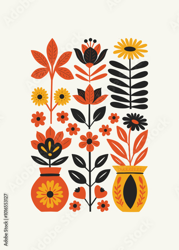 Abstract folk nordic art posters template. Modern trendy minimal style. Hand drawn design for wallpaper, wall decor, print, postcard, cover, template, banner.