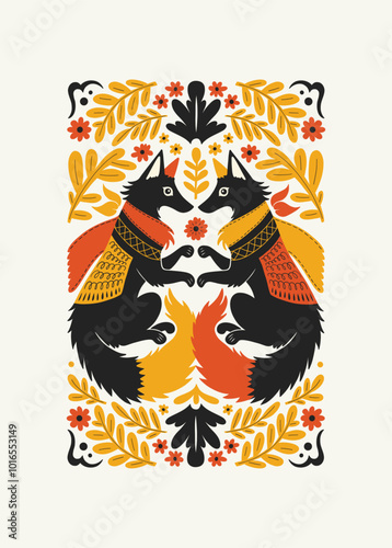 Abstract folk nordic art posters template. Modern trendy minimal style. Hand drawn design for wallpaper, wall decor, print, postcard, cover, template, banner.