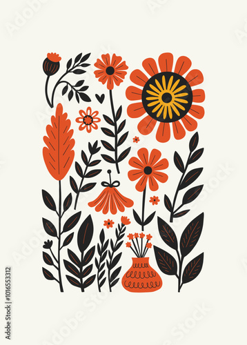 Abstract folk nordic art posters template. Modern trendy minimal style. Hand drawn design for wallpaper, wall decor, print, postcard, cover, template, banner.