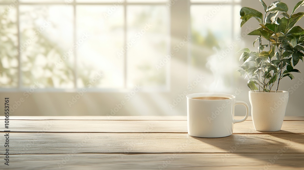 A warm cup of tea in the morning light, symbolizing calm and a peaceful start to the day A warm cup of tea in the morning light, symbolizing calm and a peaceful start to the day