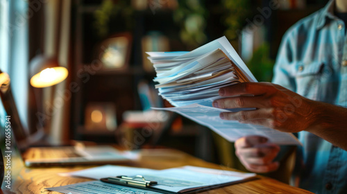 A remote worker reviewing legal agreements for freelance contracts, focusing on intellectual property rights and payment terms.