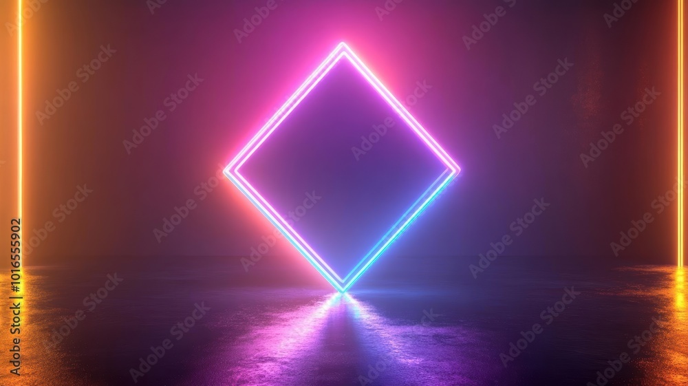 3D neon diamond in space, surrounded by a soft gradient glow in purple, orange, and blue hues, empty space for advertising 3D neon diamond in space, surrounded by a soft gradient glow in purple, orange, and blue hues, empty space for advertising