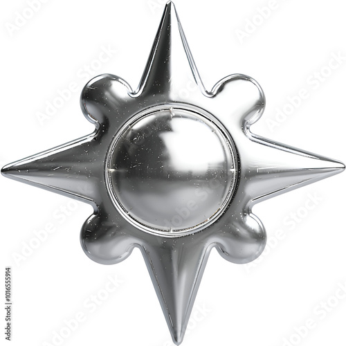 3D Transparent background chrome sun symbol 