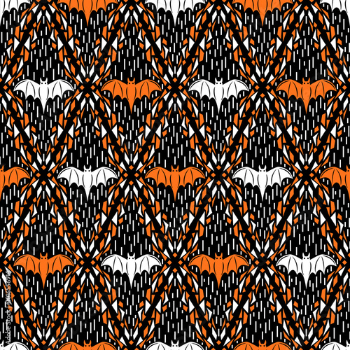 Flowers and bats halloween pattern