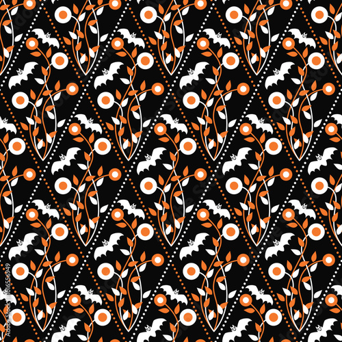 Obraz na płótnie Flowers and bats halloween pattern w salonie