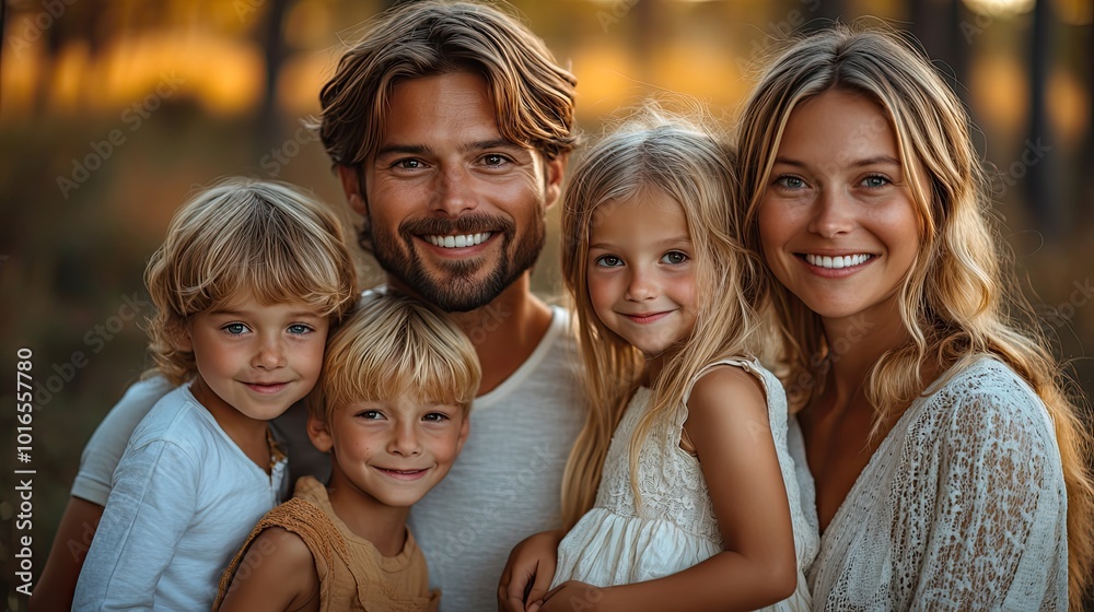 Fototapeta premium portrait of big happy family,kids in a forest.create by F.a