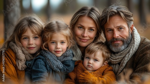 portrait of big happy family,kids in a forest.create by F.a