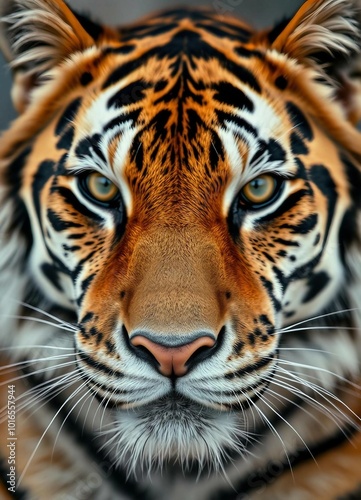 Close-up portrait of a tiger with a dark background.