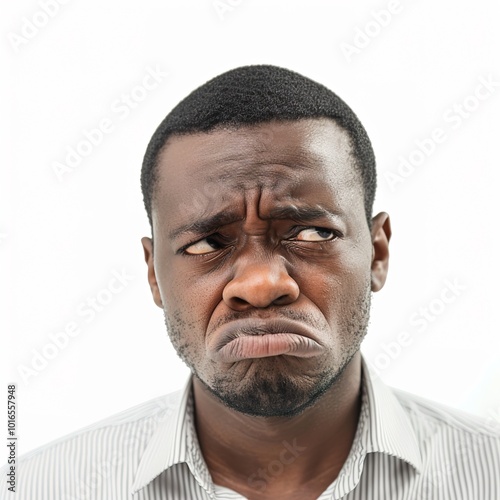 Sad, crying and black man with depression on isolated, transparent and png background. Stress, cry and unhappy face of African businessman 