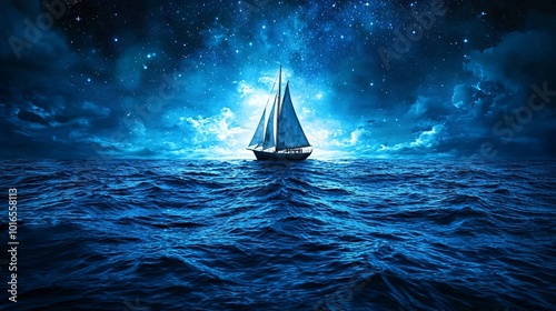 Sailboat at Night Under a Starry Sky.