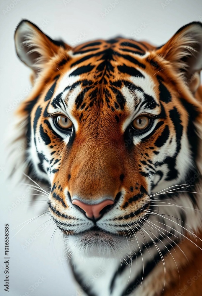 Naklejka premium Close-up portrait of a tiger with a dark background.