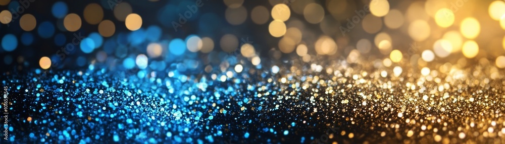 background of abstract glitter lights. blue, gold and black. de focused. banner. MZ 