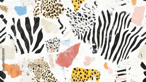 Seamless collage of wild animal patterns with zebra stripes photo