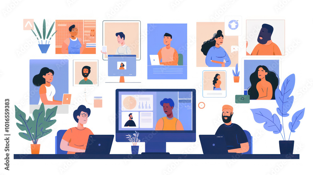 A remote work team adapting to challenges with flexibility and effective communication, ensuring continued progress and success. A remote work team adapting to challenges with flexibility and effective communication, ensuring continued progress and success.