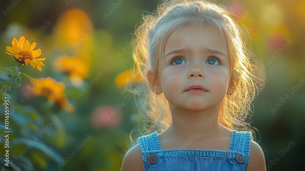 portrait of small girl outdoors in garden crying.create by F.a portrait of small girl outdoors in garden crying.create by F.a