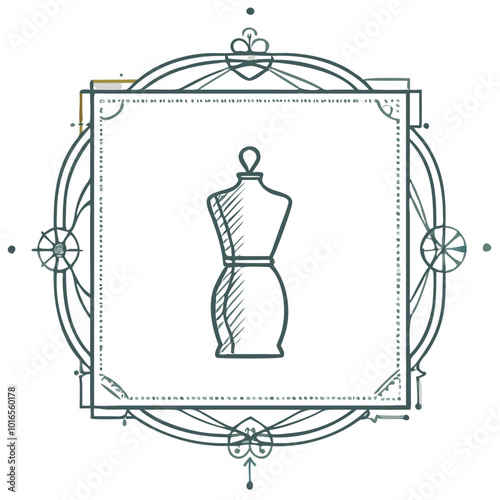 Simple and stylish frame with a mannequin, flat colors, perfect for cards or invitations.