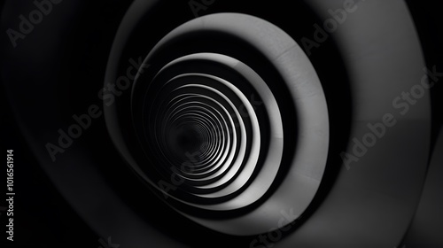 A minimalist black and white spiral, slowly expanding outward.