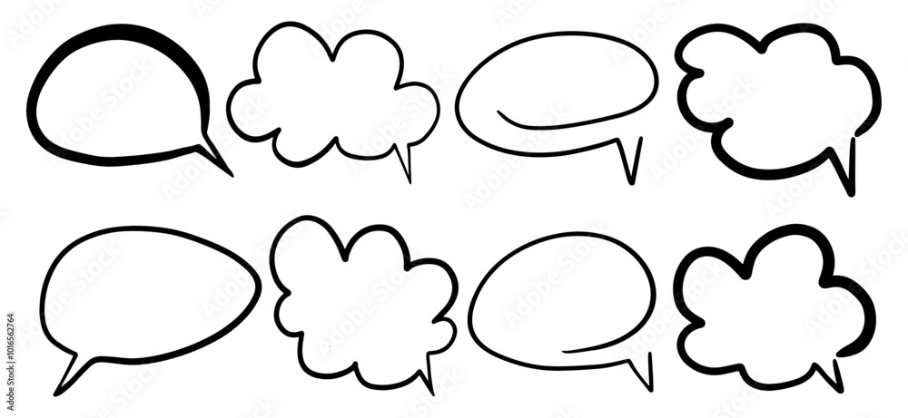 Set of hand-drawn speech bubbles in black Set of hand-drawn speech bubbles in black