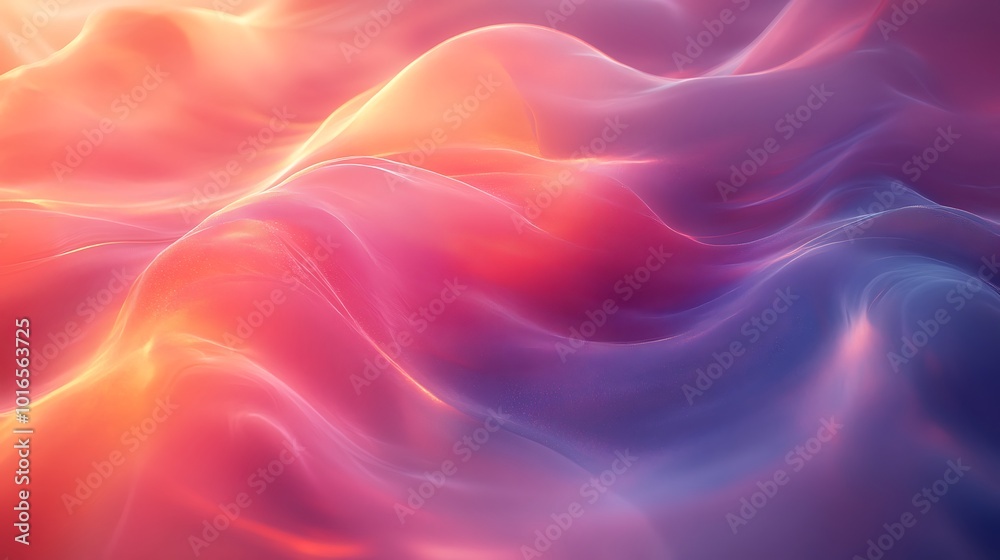 Fototapeta premium Abstract digital art with flowing waves of pink, orange, and blue.