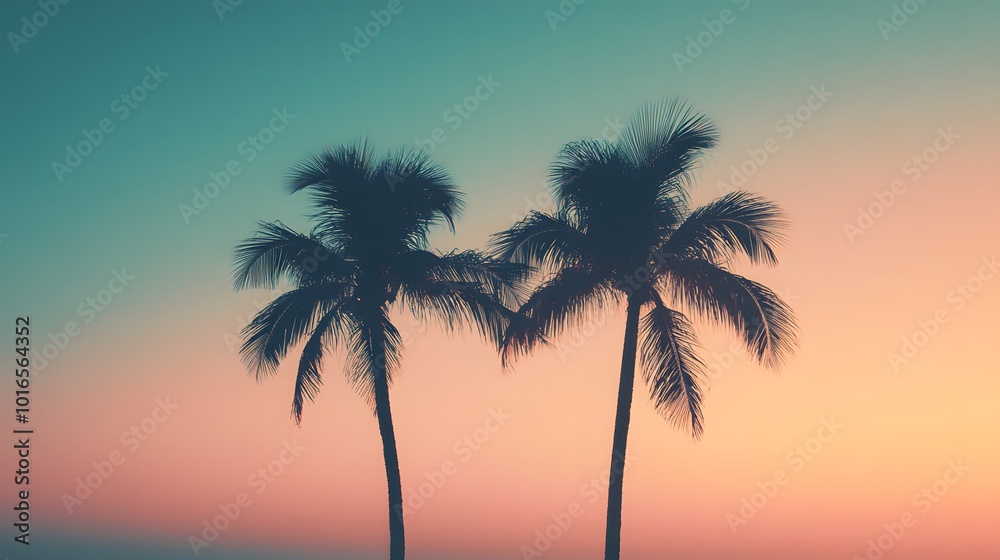 A pair of minimalist palm trees, silhouetted against a gradient sunset.
A pair of minimalist palm trees, silhouetted against a gradient sunset.