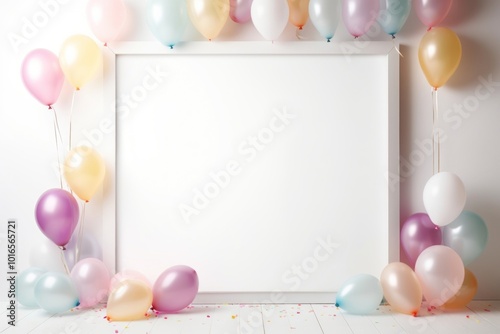 Minimal birthday border frame balloon backgrounds celebration. photo