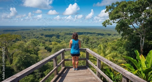 Scenic lookout point overlooking a vast jungle canopy