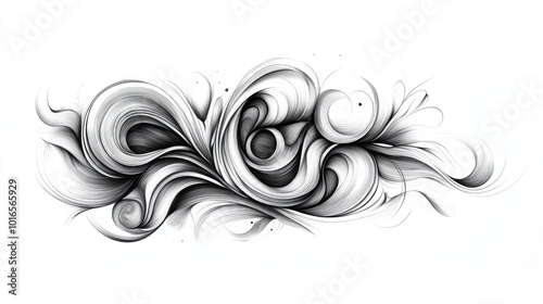 Abstract pencil doodle with curved lines and shapes, isolated on white background