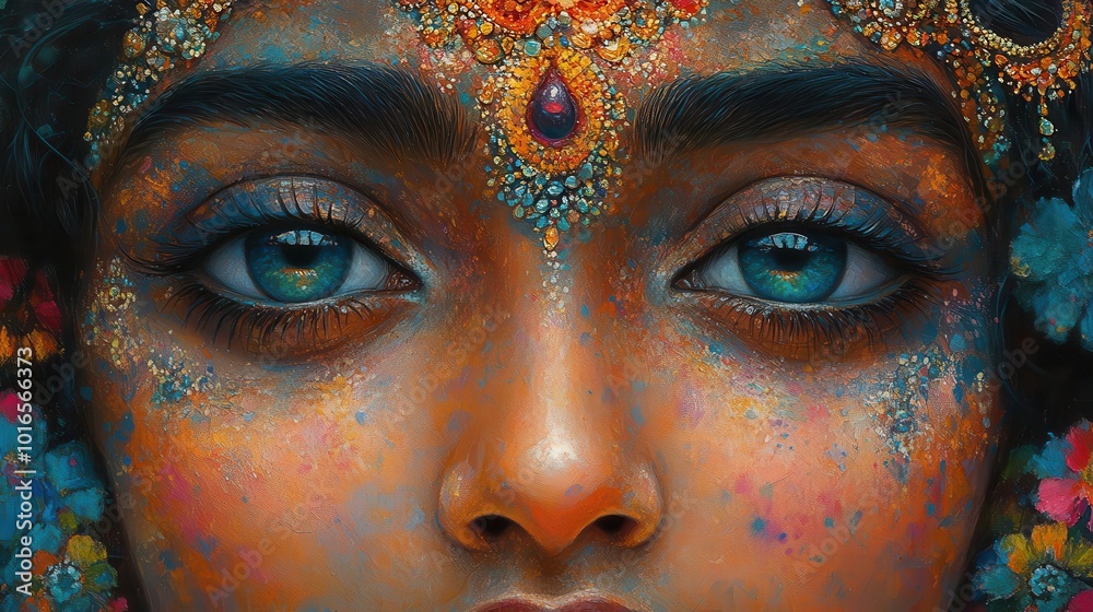 divine portrait of lord krishna capturing the essence of his serene expression and vibrant attire surrounded by a colorful and spiritual backdrop that radiates peace divine portrait of lord krishna capturing the essence of his serene expression and vibrant attire surrounded by a colorful and spiritual backdrop that radiates peace
