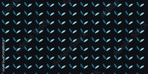 Simple pattern with 2 dark blue and light blue leaves on a black background