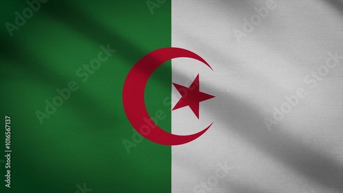 Flag of Algeria Algiers The capital and largest city. Oran Constantine Annaba Blida Africa symbol state emblem coat of arms canvas banner flagpole flag national state country decoration patriotism  photo