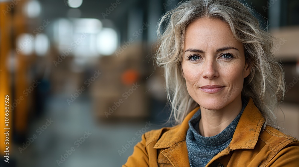 senior woman manager,supervisor standing in a warehouse.illustration senior woman manager,supervisor standing in a warehouse.illustration