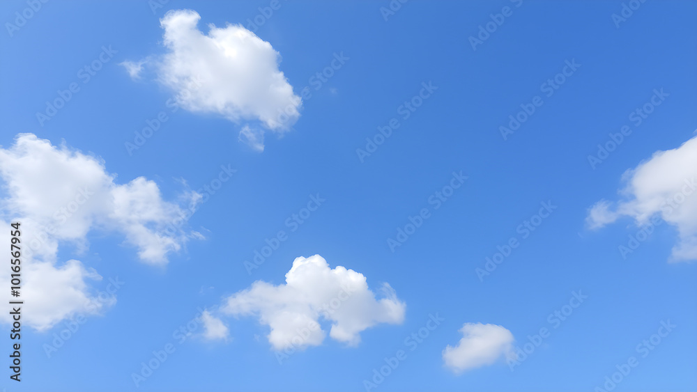 Fluffy white clouds drifting across a clear blue sky, Generative AI Fluffy white clouds drifting across a clear blue sky, Generative AI