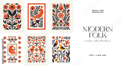 Abstract folk nordic art posters template. Modern trendy minimal style. Hand drawn design for wallpaper, wall decor, print, postcard, cover, template, banner.