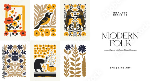 Abstract folk nordic art posters template. Modern trendy minimal style. Hand drawn design for wallpaper, wall decor, print, postcard, cover, template, banner.