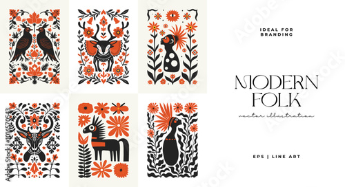 Abstract folk nordic art posters template. Modern trendy minimal style. Hand drawn design for wallpaper, wall decor, print, postcard, cover, template, banner.